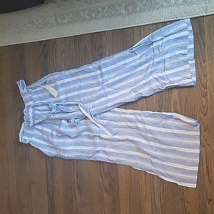 Blue and white striped linen pants